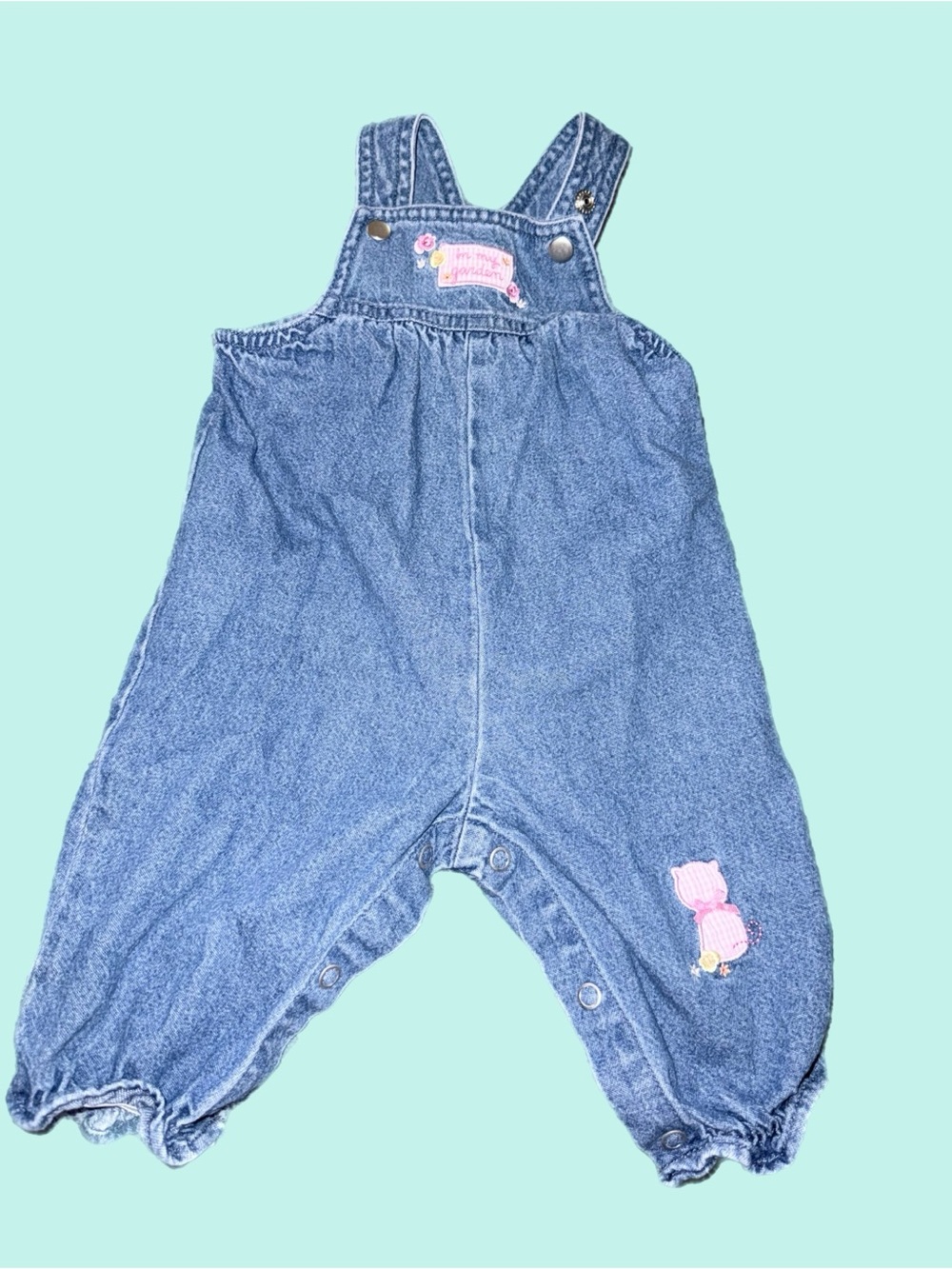 Gymboree Denim Overalls with Pink Bear Patch